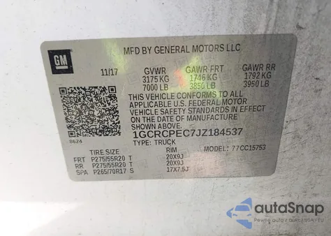 2018 Chevrolet Silverado 1500 Custom from USA, damaged, VIN 1GCRCPEC7JZ184537